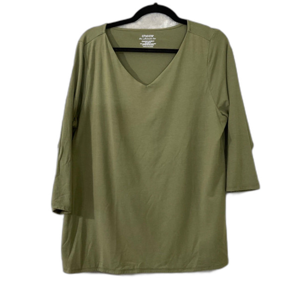 Chico's The Ultimate Tee Women XL Green 3/4 Sleeve Pima Cotton Blend Fall Top - Picture 1 of 8
